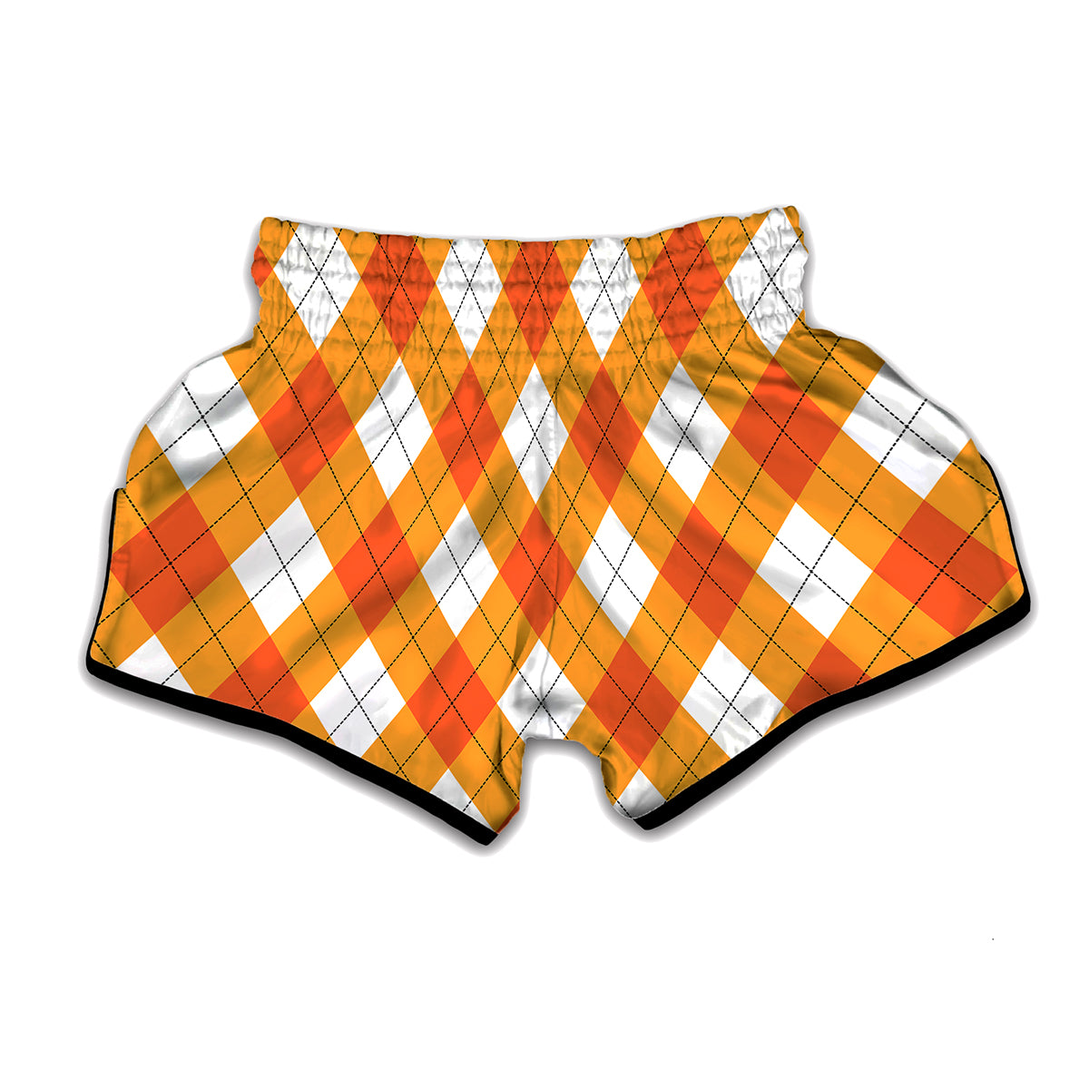 White And Orange Argyle Pattern Print Muay Thai Boxing Shorts