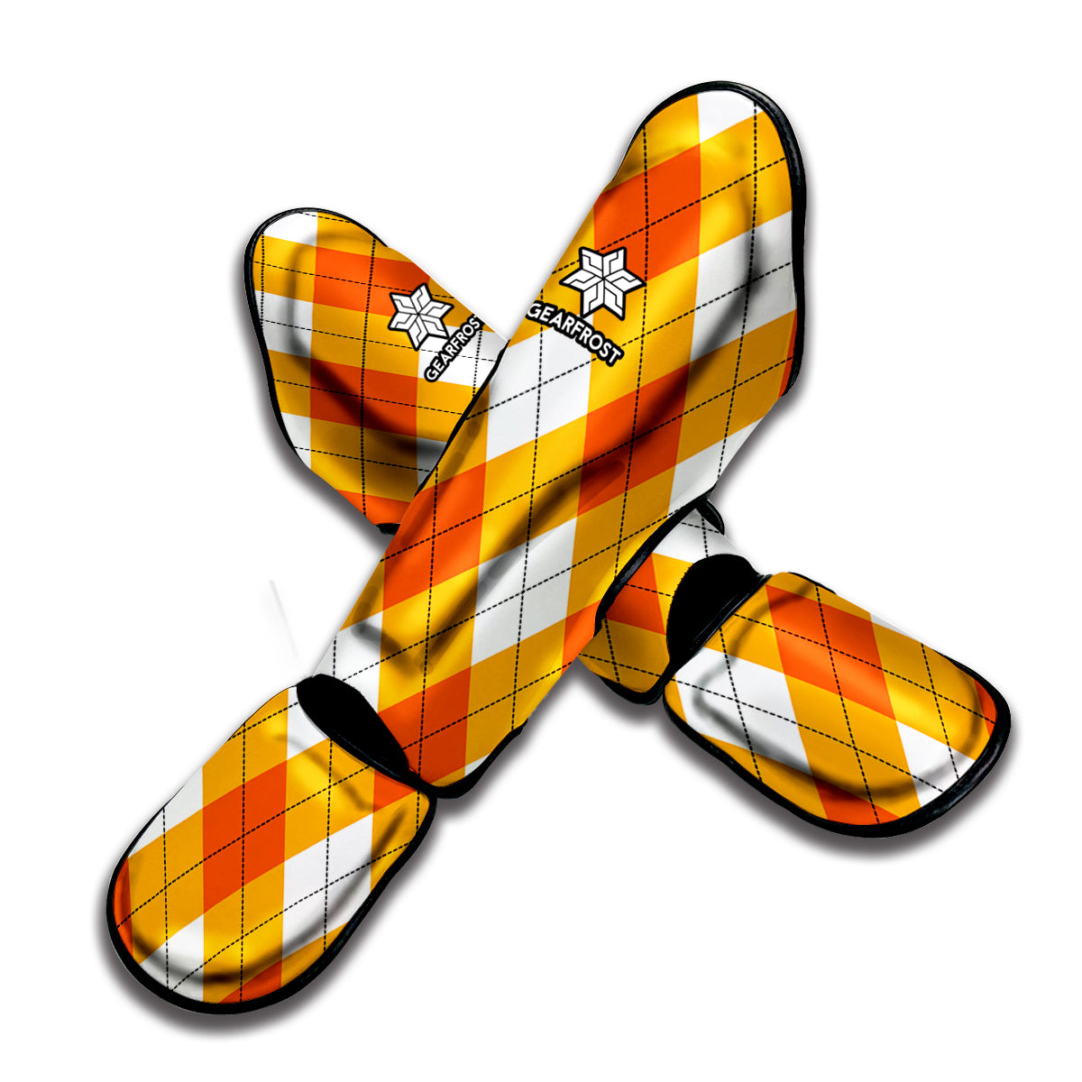 White And Orange Argyle Pattern Print Muay Thai Shin Guard