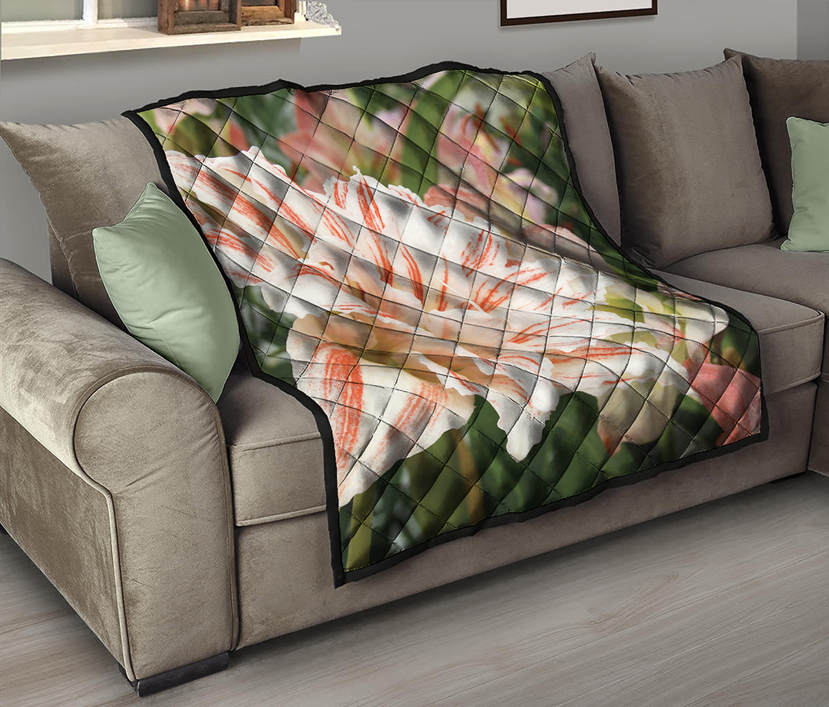 White And Pink Amaryllis Print Quilt