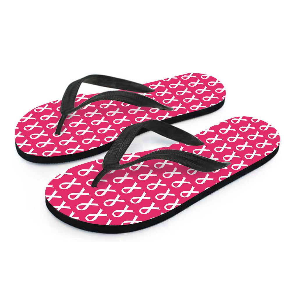 White And Pink Breast Cancer Print Flip Flops