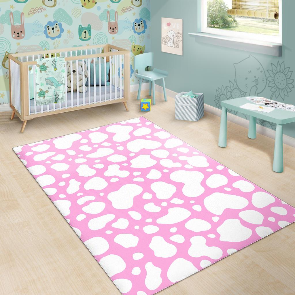 White And Pink Cow Print Area Rug GearFrost