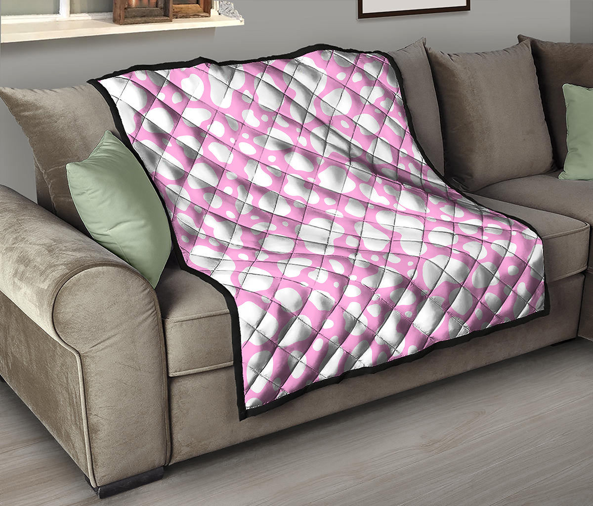 White And Pink Cow Print Quilt