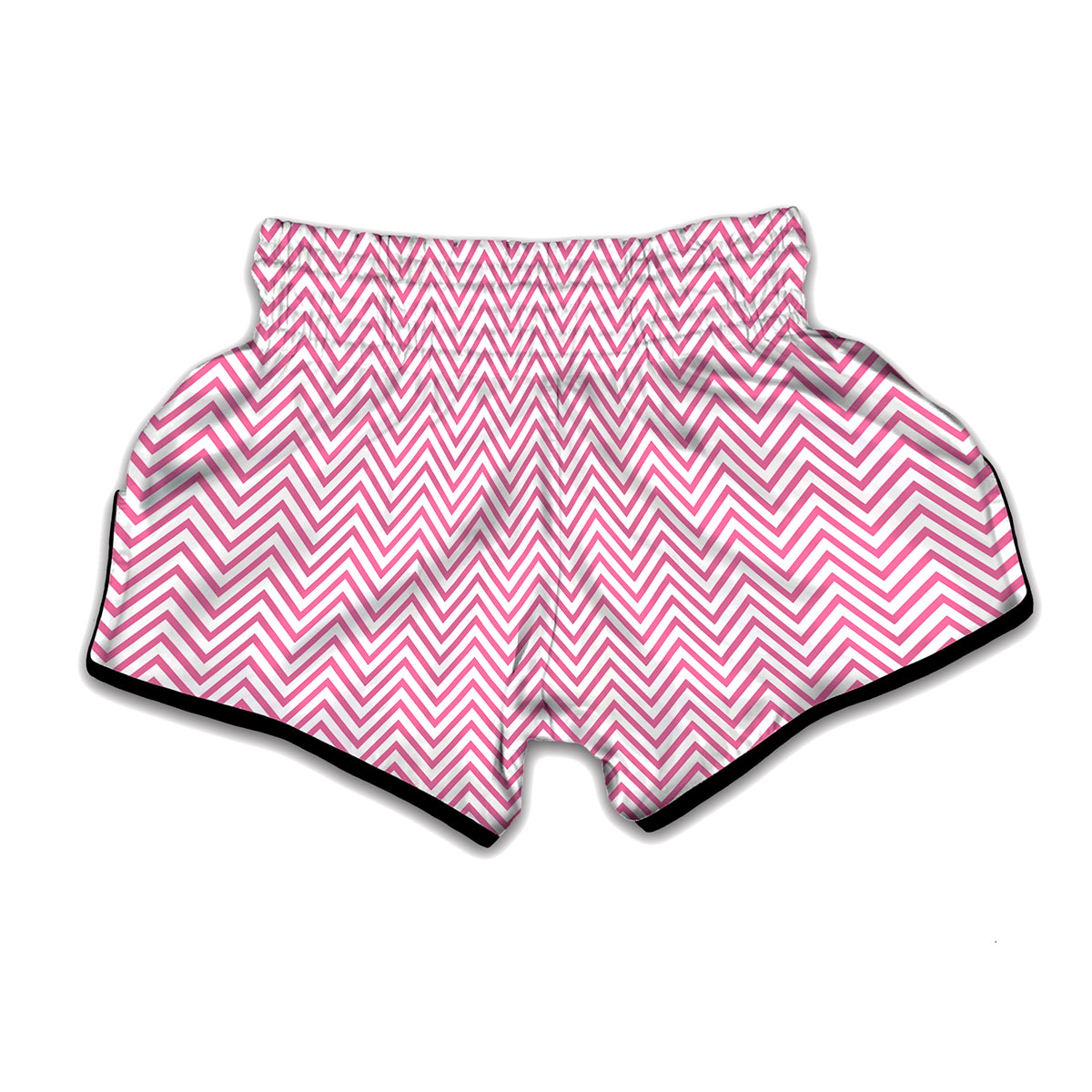 White And Pink Zigzag Pattern Print Muay Thai Boxing Shorts