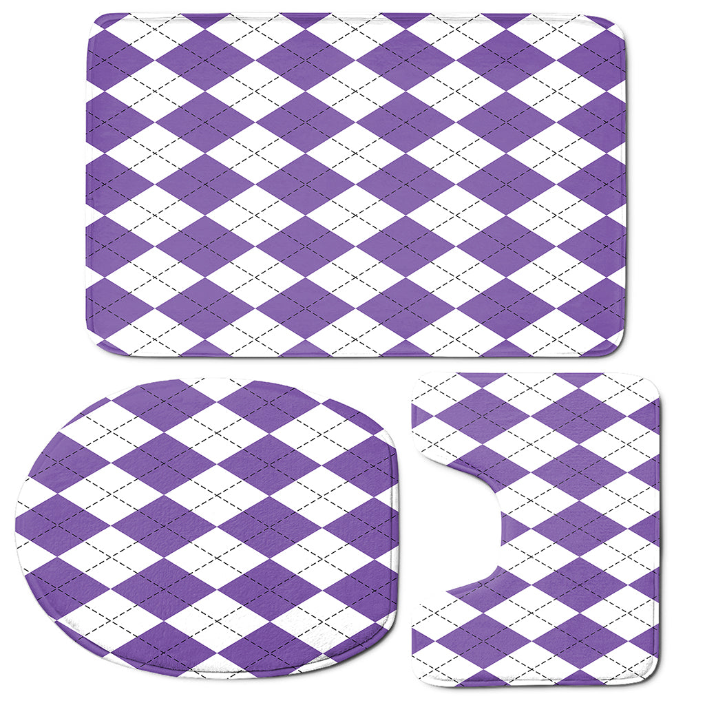 White And Purple Argyle Pattern Print 3 Piece Bath Mat Set