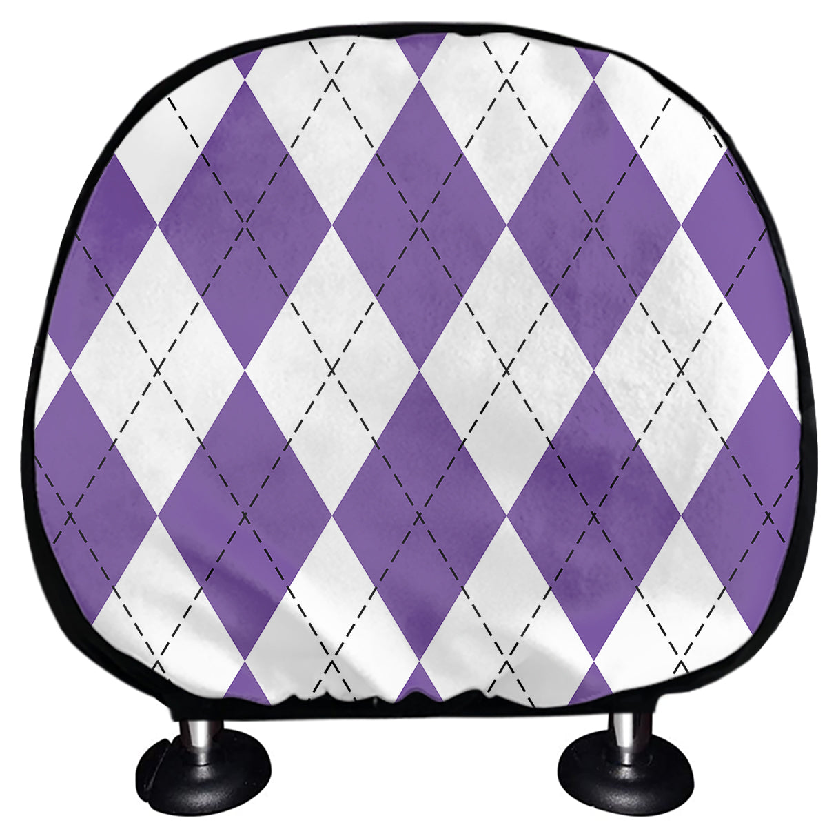 White And Purple Argyle Pattern Print Car Headrest Covers
