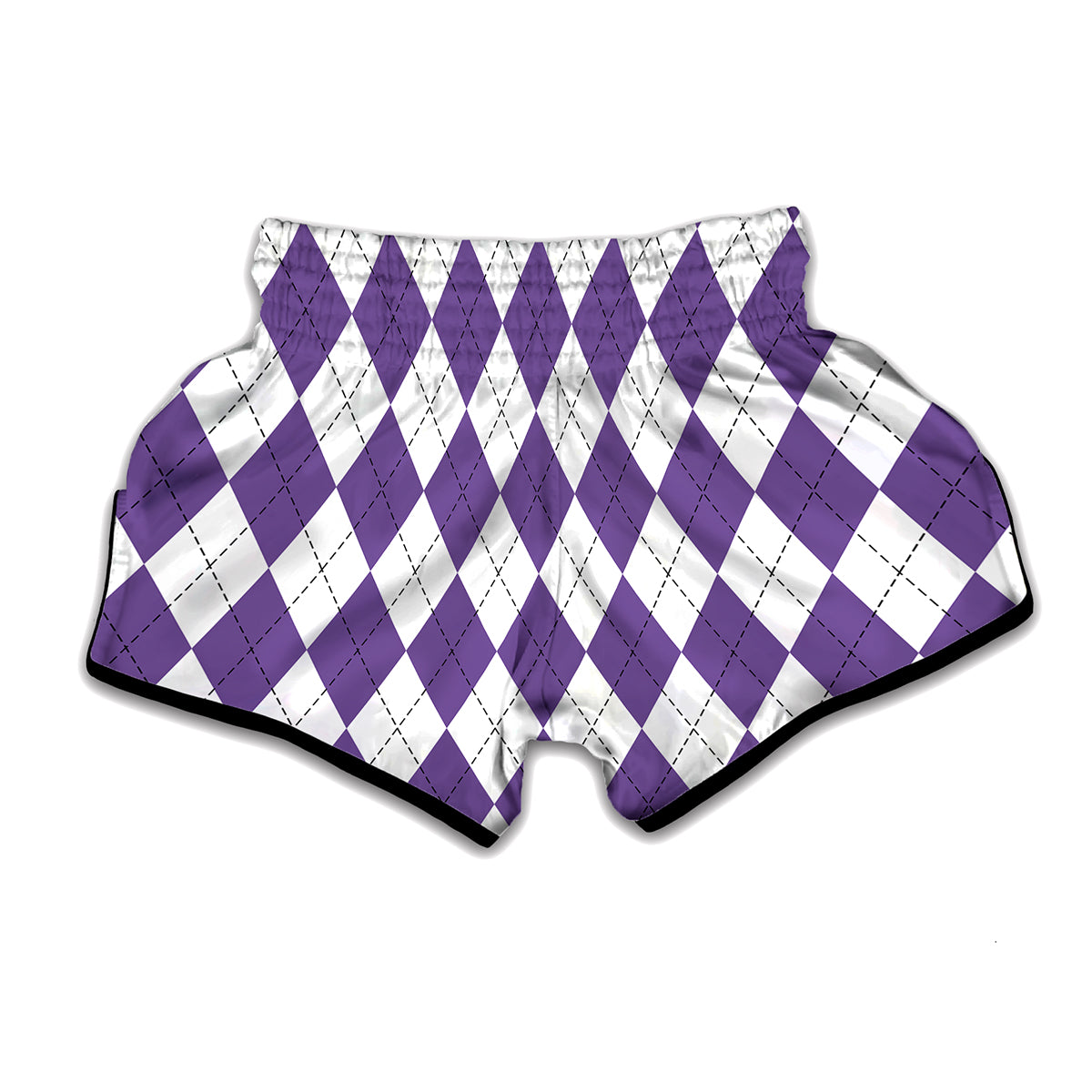 White And Purple Argyle Pattern Print Muay Thai Boxing Shorts