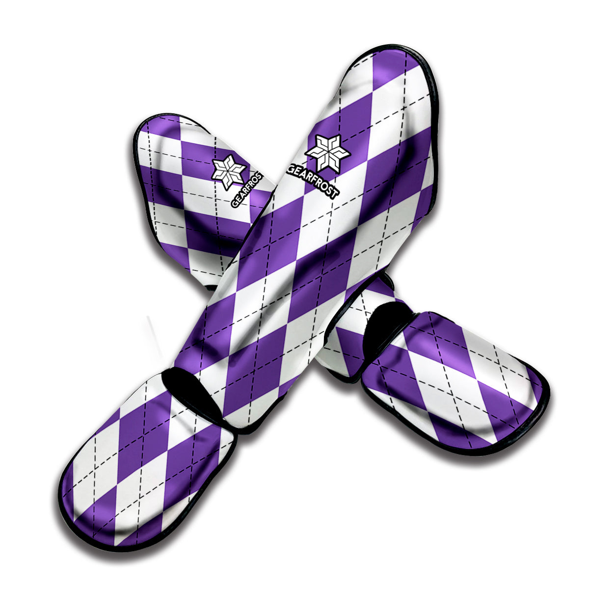 White And Purple Argyle Pattern Print Muay Thai Shin Guard