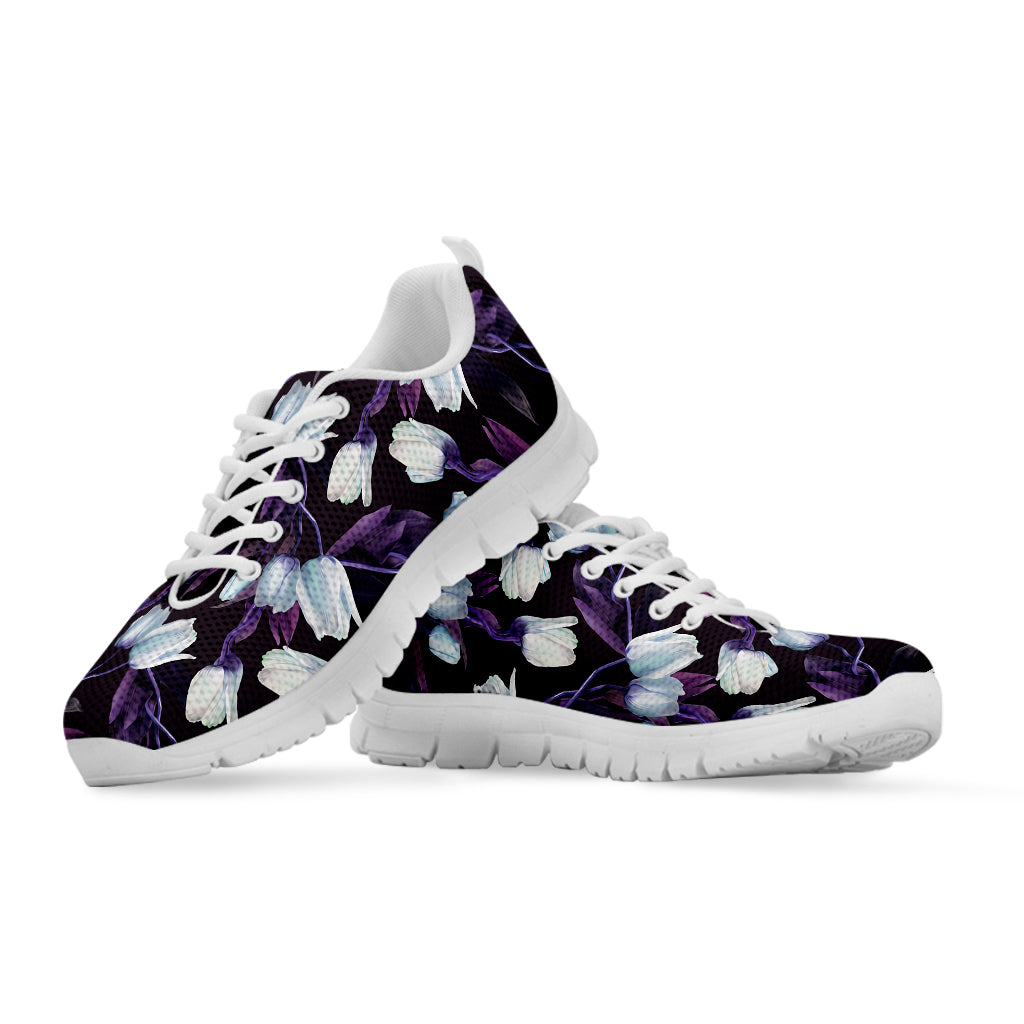 White And Purple Tulip Pattern Print White Sneakers