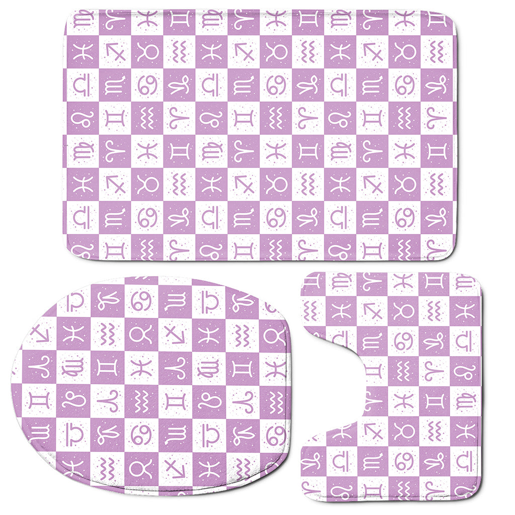 White And Purple Zodiac Signs Print 3 Piece Bath Mat Set