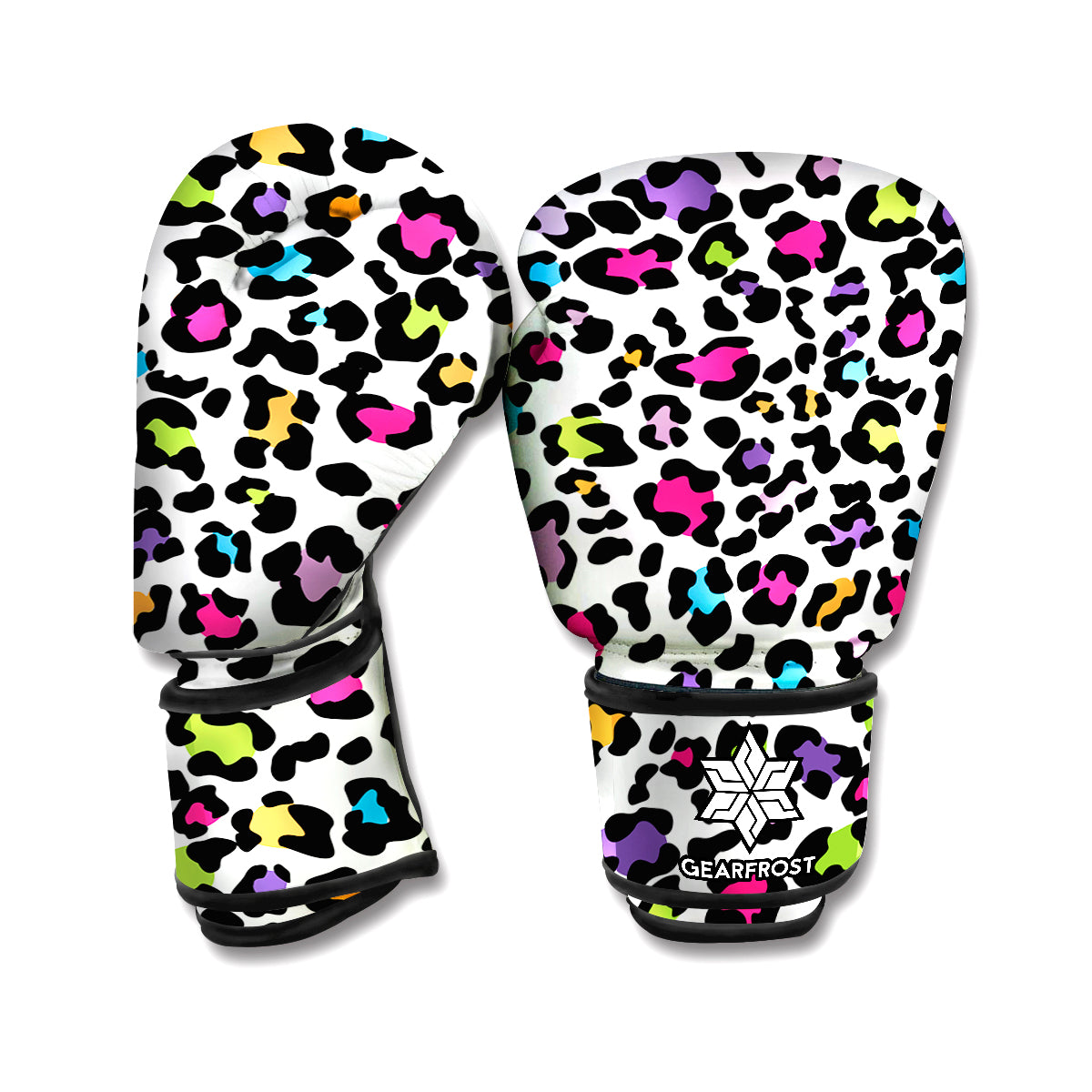 White And Rainbow Leopard Print Boxing Gloves