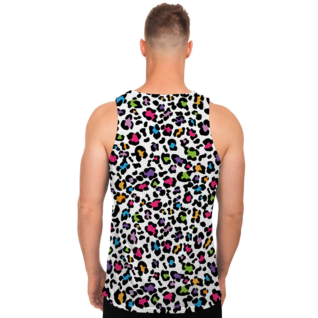 White And Rainbow Leopard Print Men's Tank Top