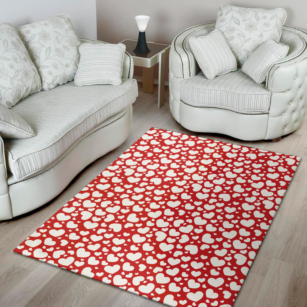 White And Red Heart Pattern Print Area Rug