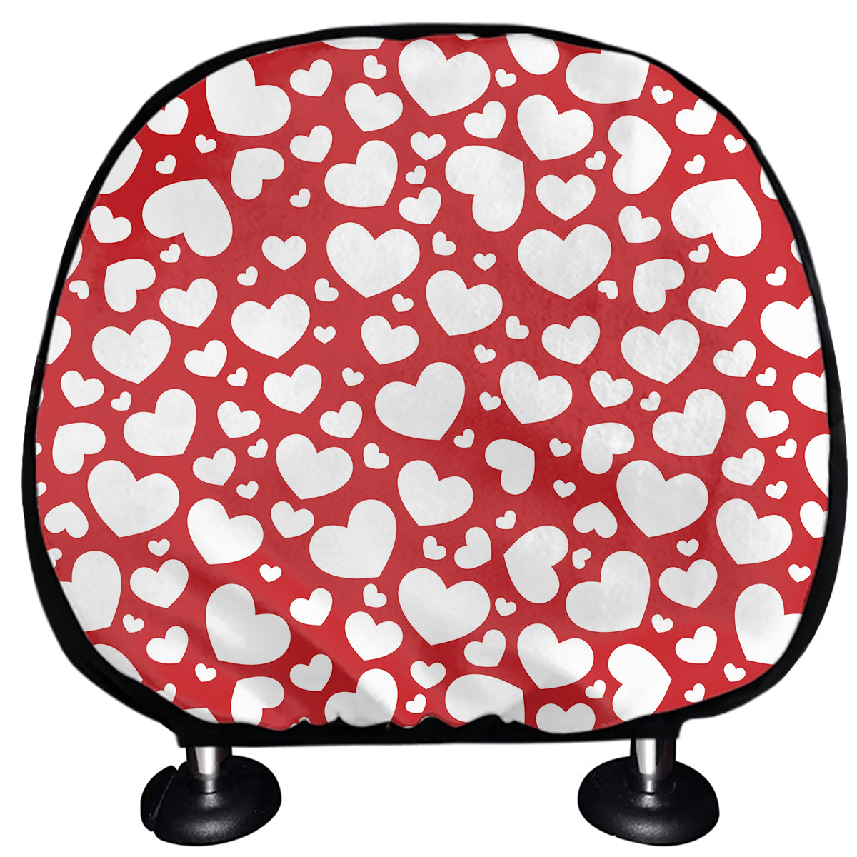 White And Red Heart Pattern Print Car Headrest Covers