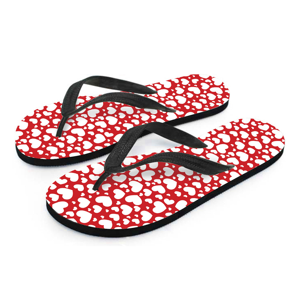 White And Red Heart Pattern Print Flip Flops