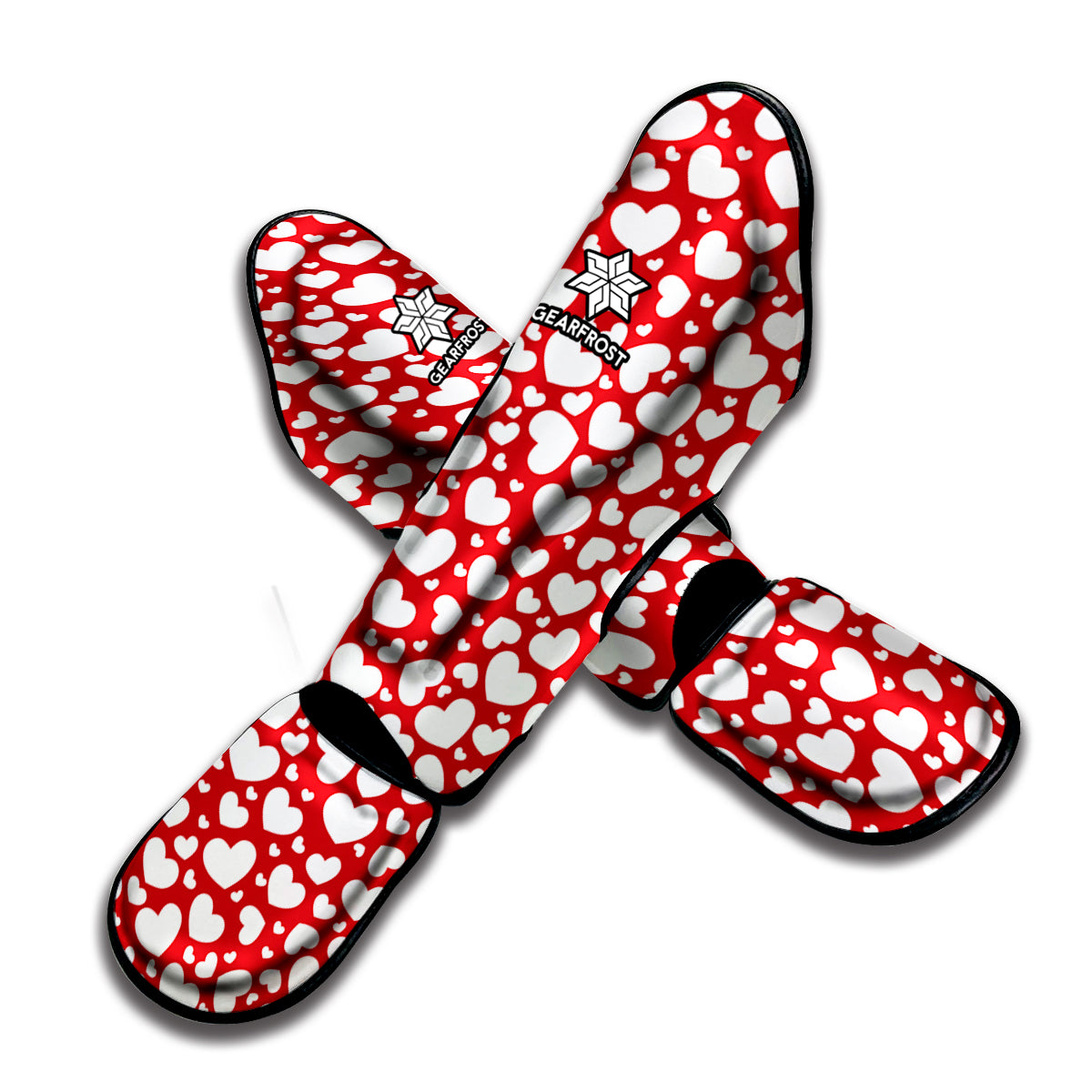 White And Red Heart Pattern Print Muay Thai Shin Guard