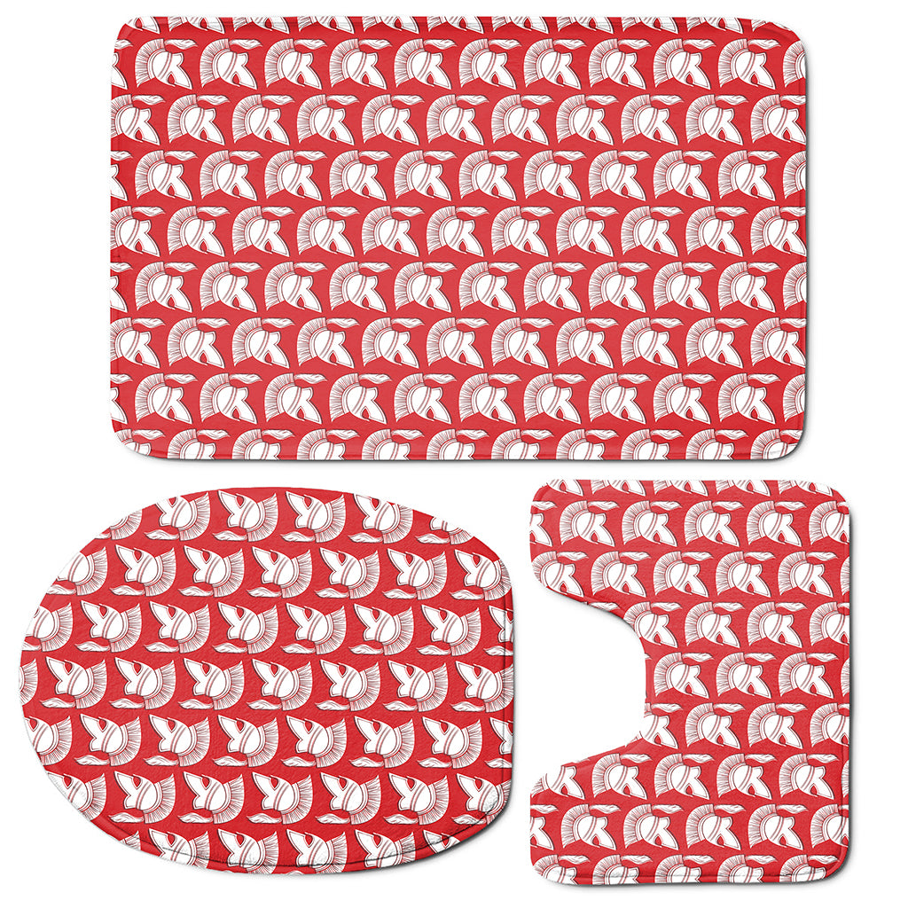 White And Red Spartan Pattern Print 3 Piece Bath Mat Set