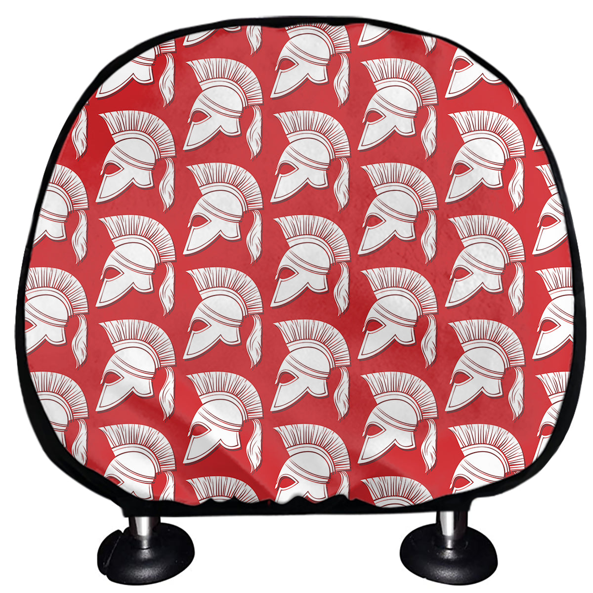 White And Red Spartan Pattern Print Car Headrest Covers