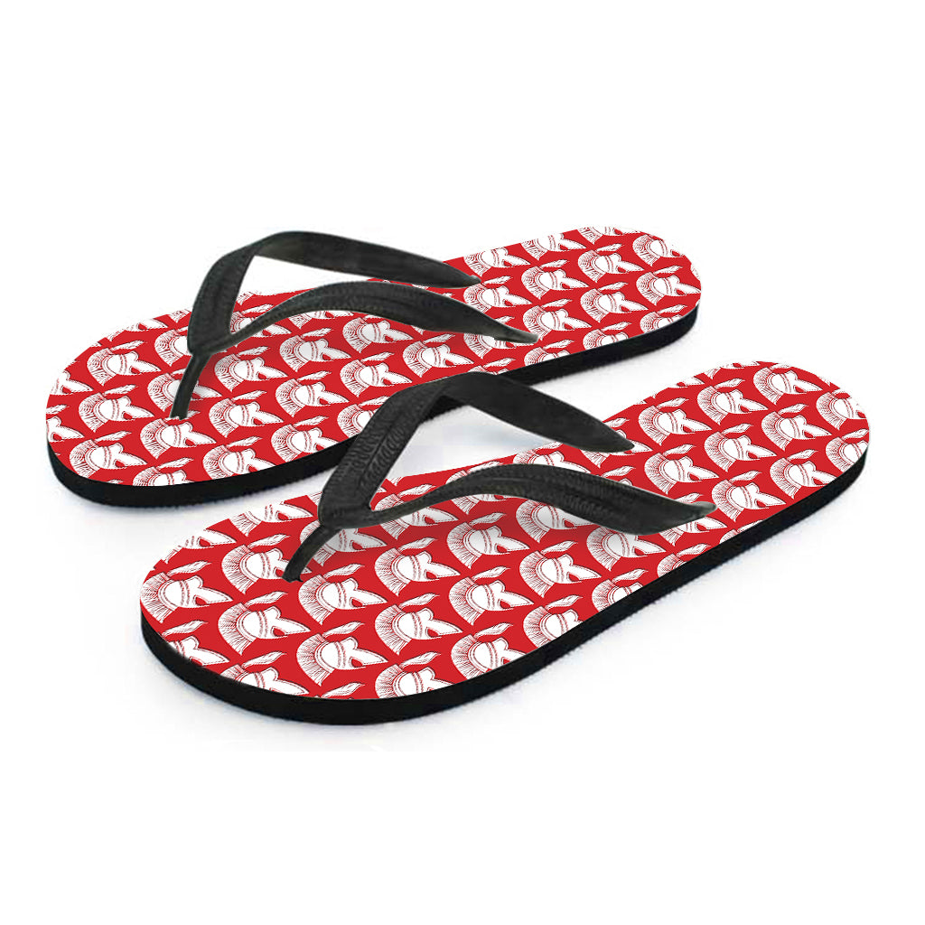 White And Red Spartan Pattern Print Flip Flops
