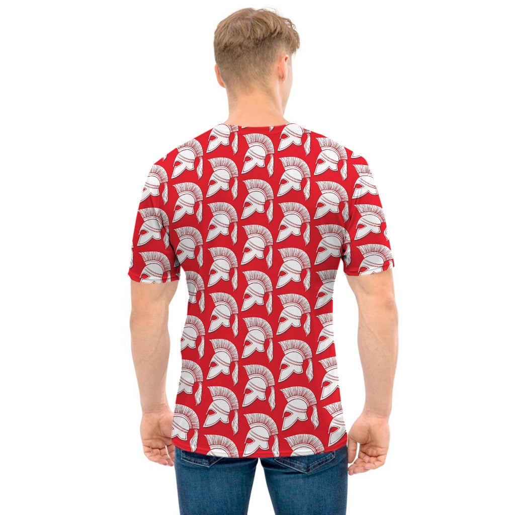 White And Red Spartan Pattern Print Men's T-Shirt