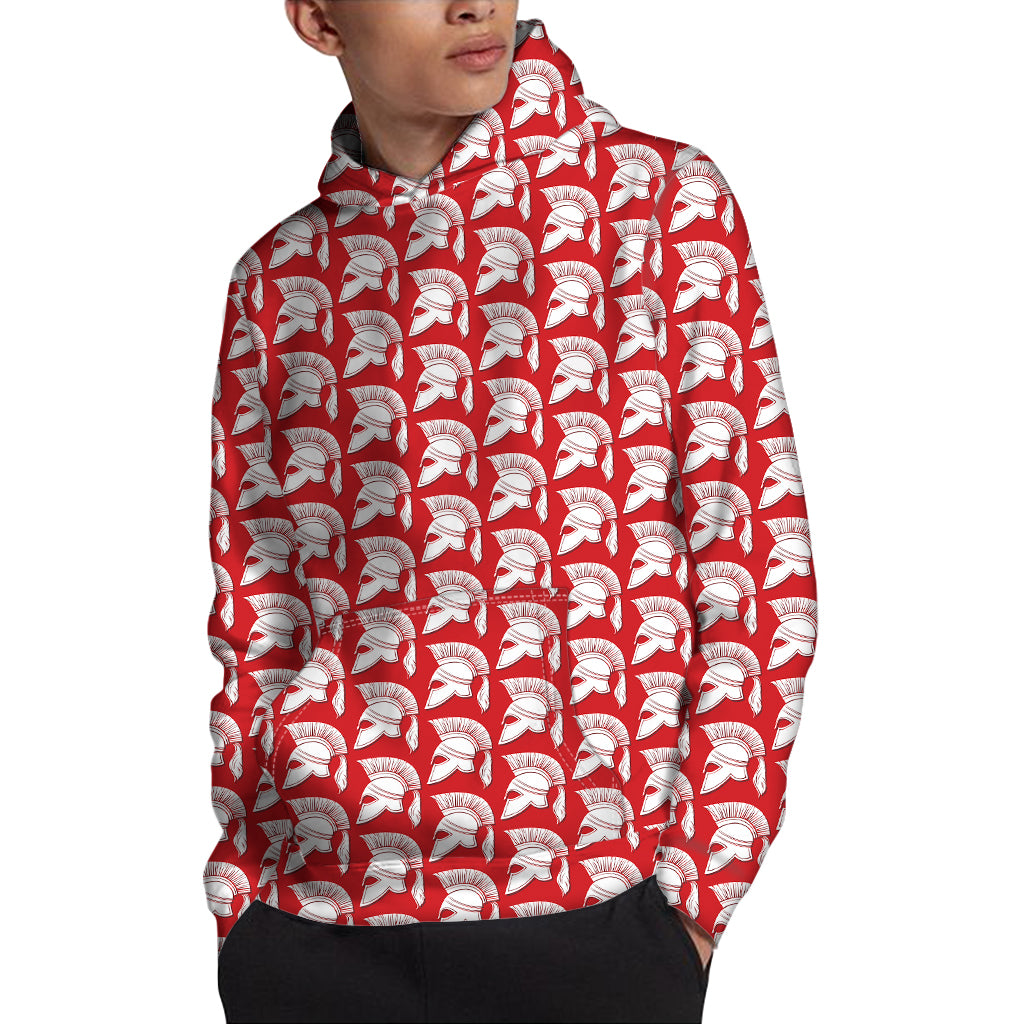White And Red Spartan Pattern Print Pullover Hoodie
