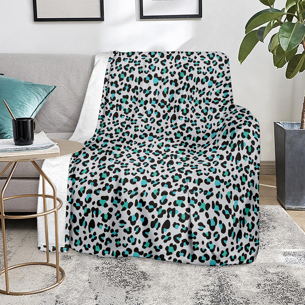 White And Teal Leopard Print Blanket
