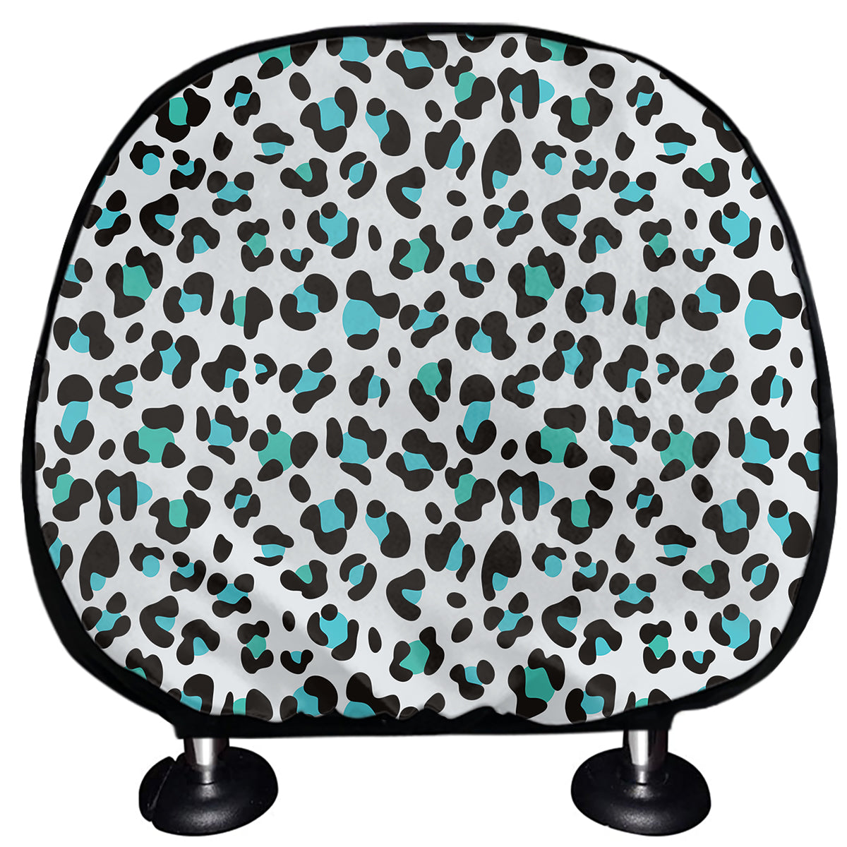White And Teal Leopard Print Car Headrest Covers