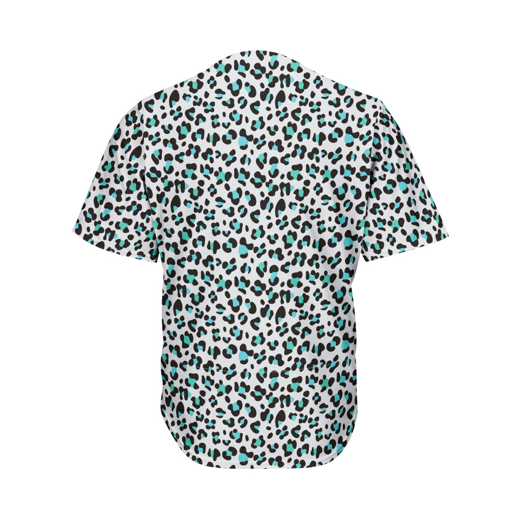 White And Teal Leopard Print Men's Baseball Jersey