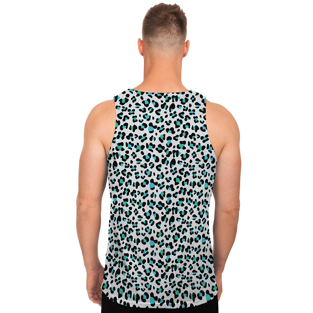 White And Teal Leopard Print Men's Tank Top