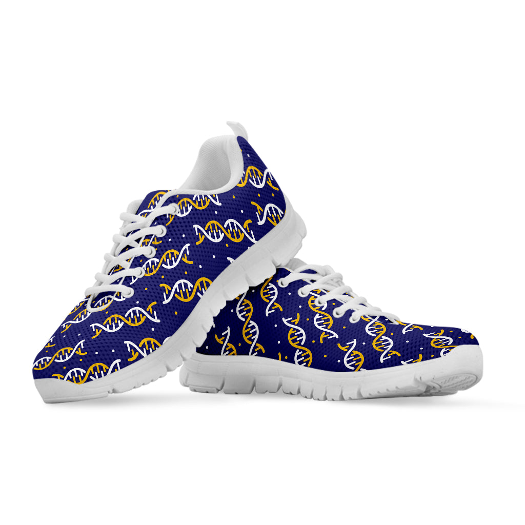 White And Yellow DNA Pattern Print White Sneakers