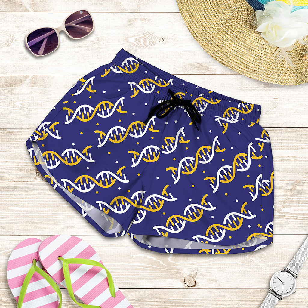 White And Yellow DNA Pattern Print Women's Shorts