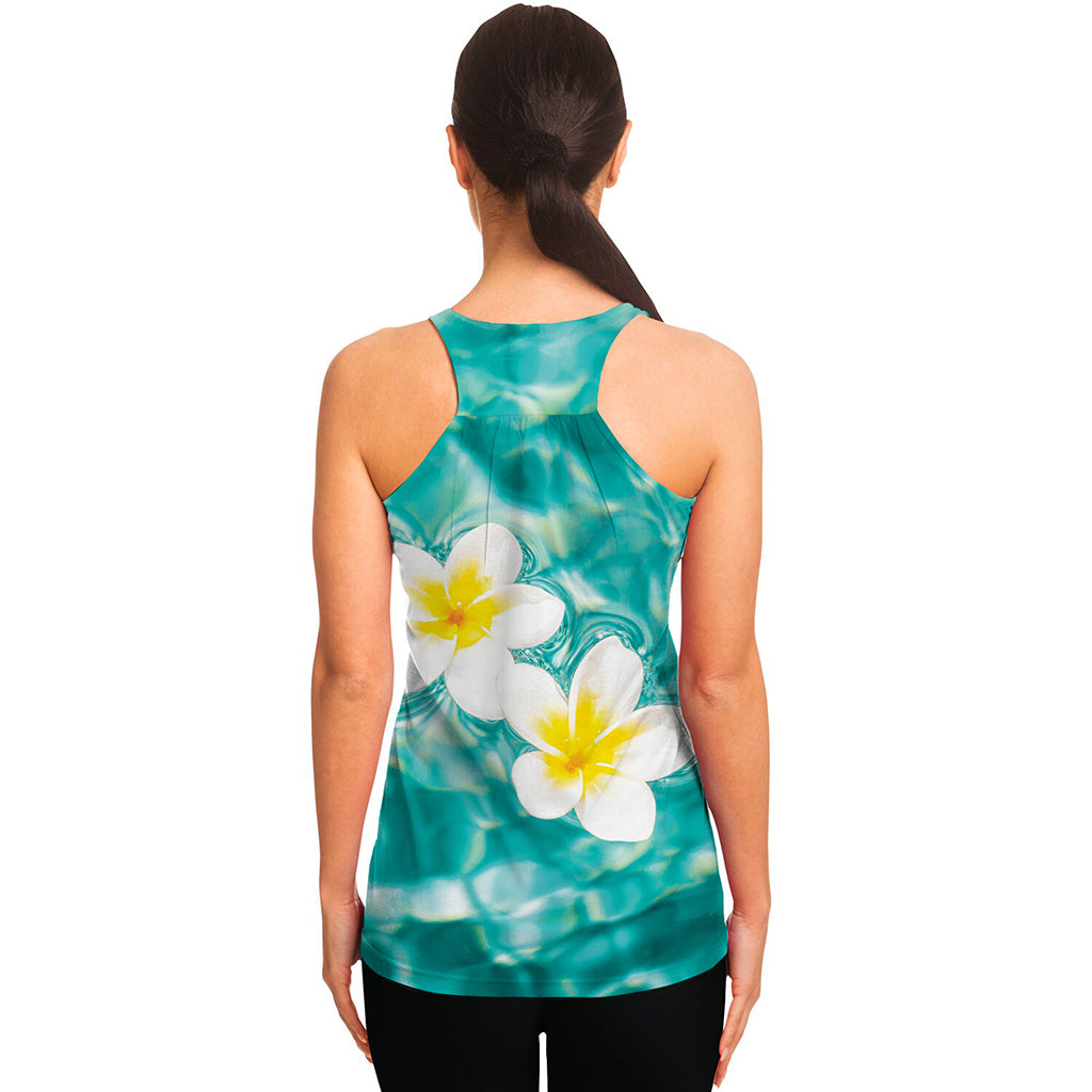 White And Yellow Plumeria In Water Print Women's Racerback Tank Top