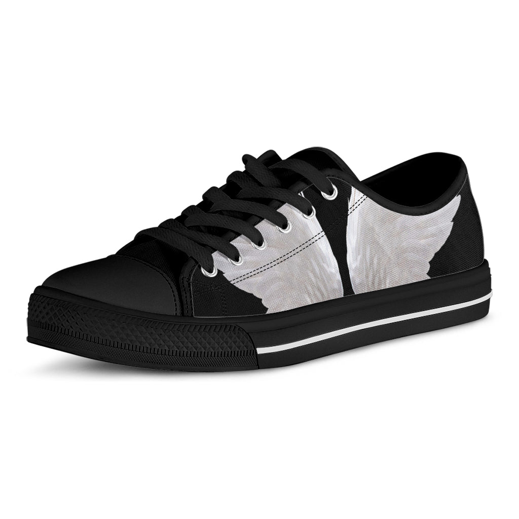 White Angel Wings Print Black Low Top Shoes