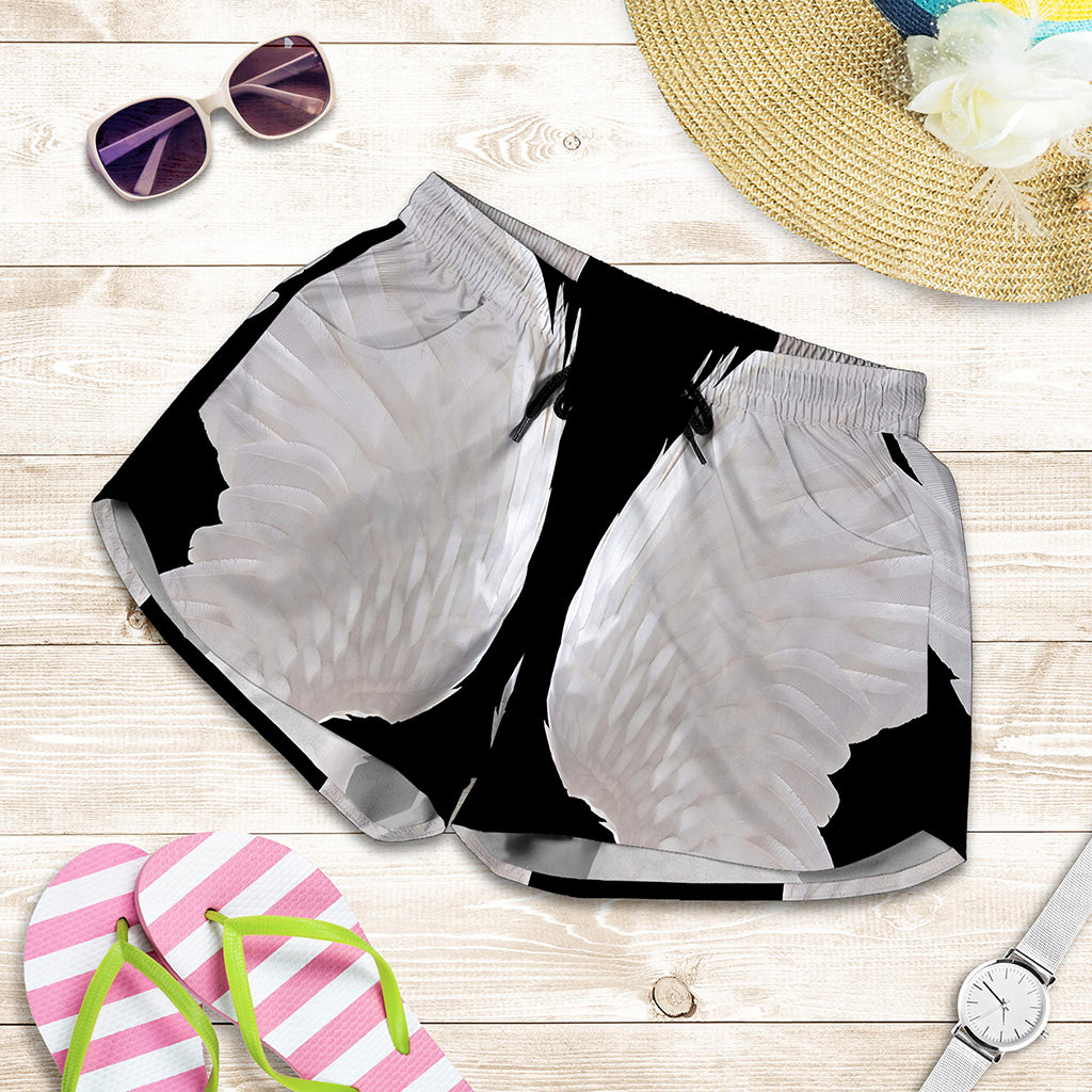 White Angel Wings Print Women's Shorts