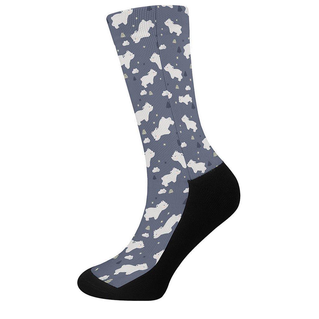 White Baby Polar Bear Pattern Print Crew Socks