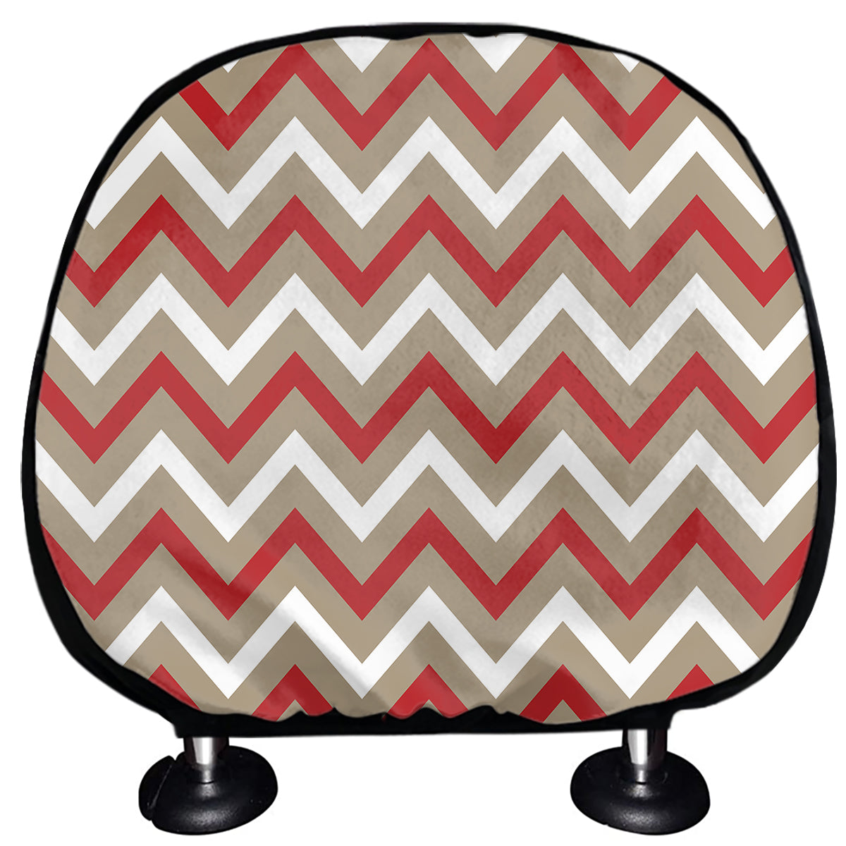 White Beige And Red Chevron Print Car Headrest Covers