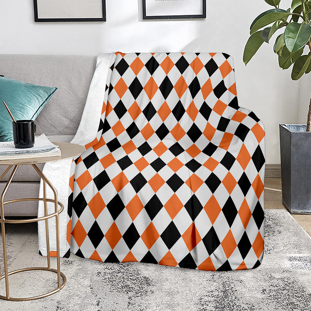 White Black And Orange Harlequin Print Blanket