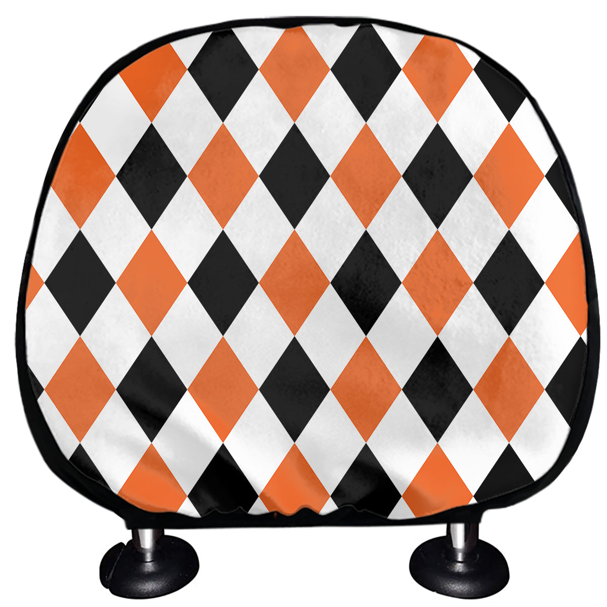 White Black And Orange Harlequin Print Car Headrest Covers