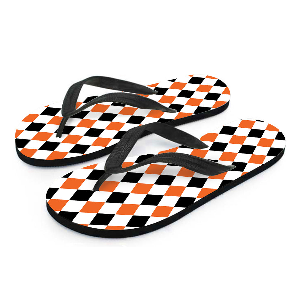 White Black And Orange Harlequin Print Flip Flops