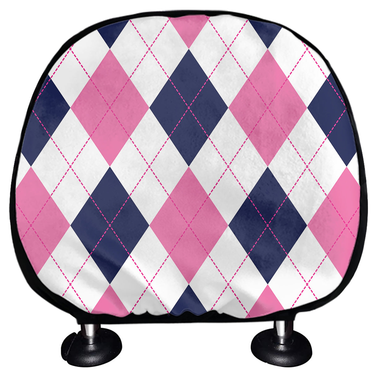 White Blue And Pink Argyle Pattern Print Car Headrest Covers