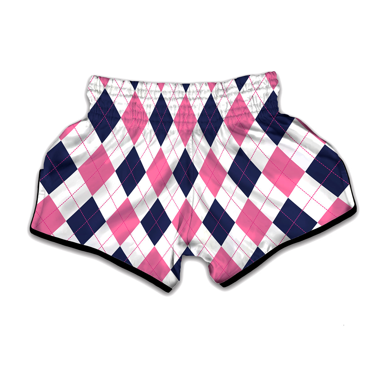 White Blue And Pink Argyle Pattern Print Muay Thai Boxing Shorts