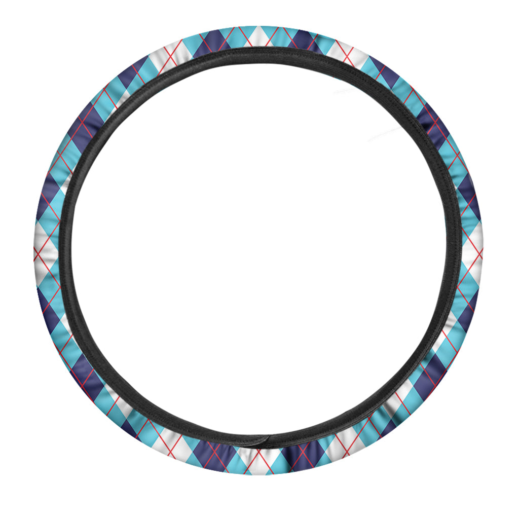 White Blue And Red Argyle Pattern Print Car Steering Wheel Cover