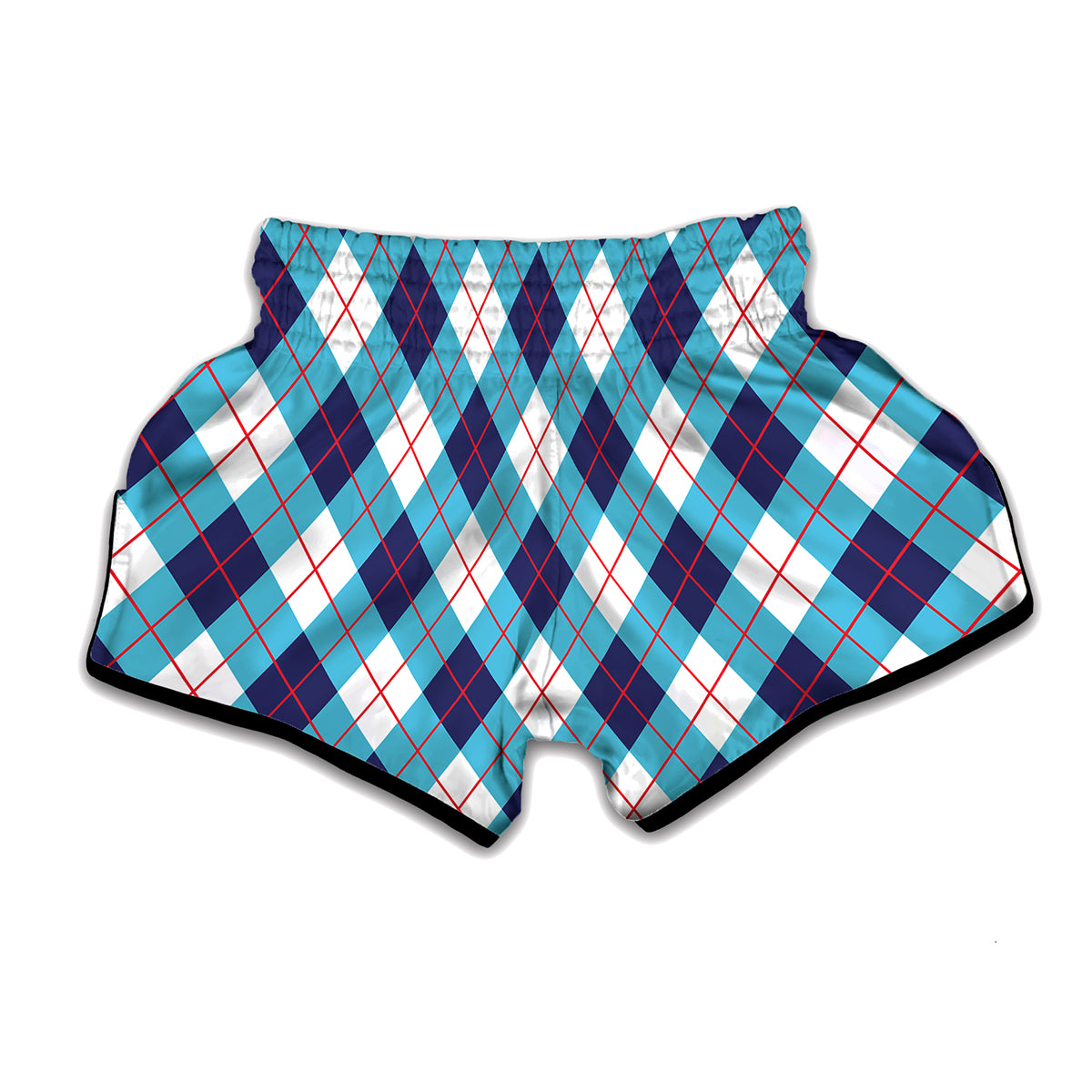 White Blue And Red Argyle Pattern Print Muay Thai Boxing Shorts