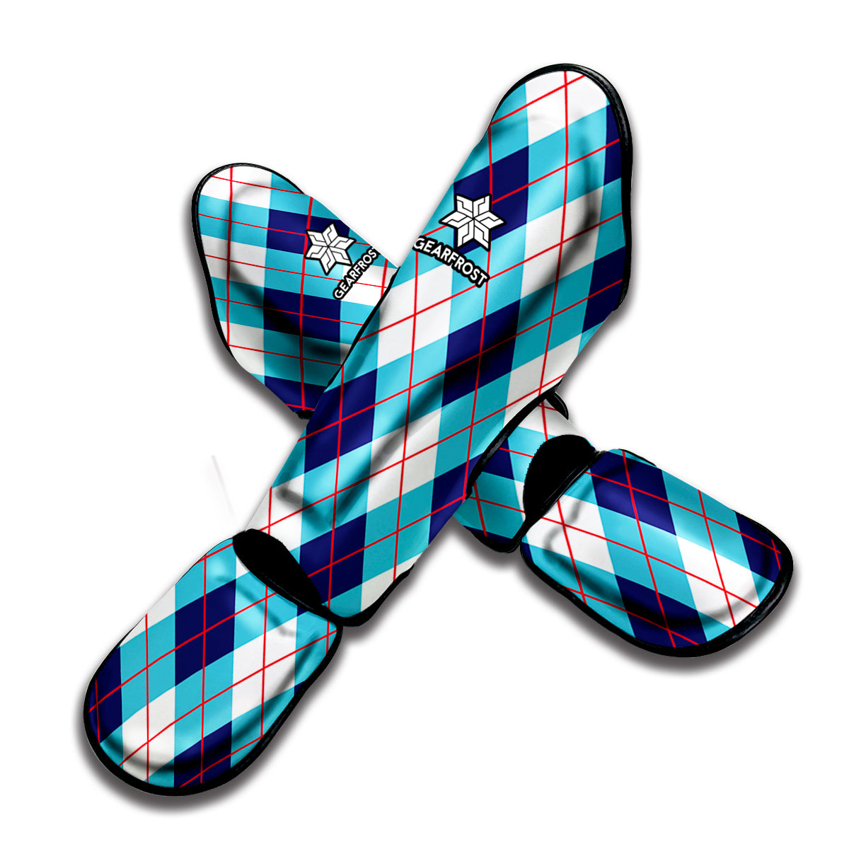 White Blue And Red Argyle Pattern Print Muay Thai Shin Guard