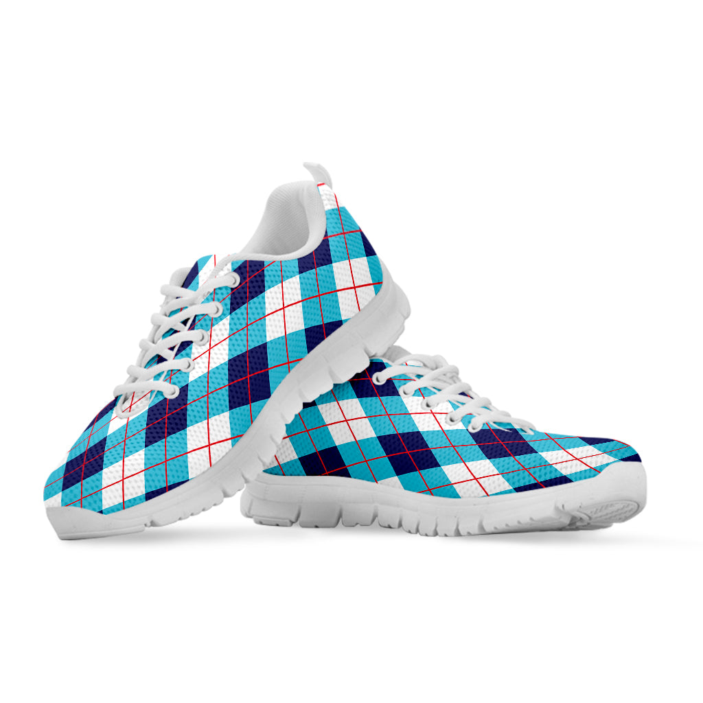 White Blue And Red Argyle Pattern Print White Sneakers
