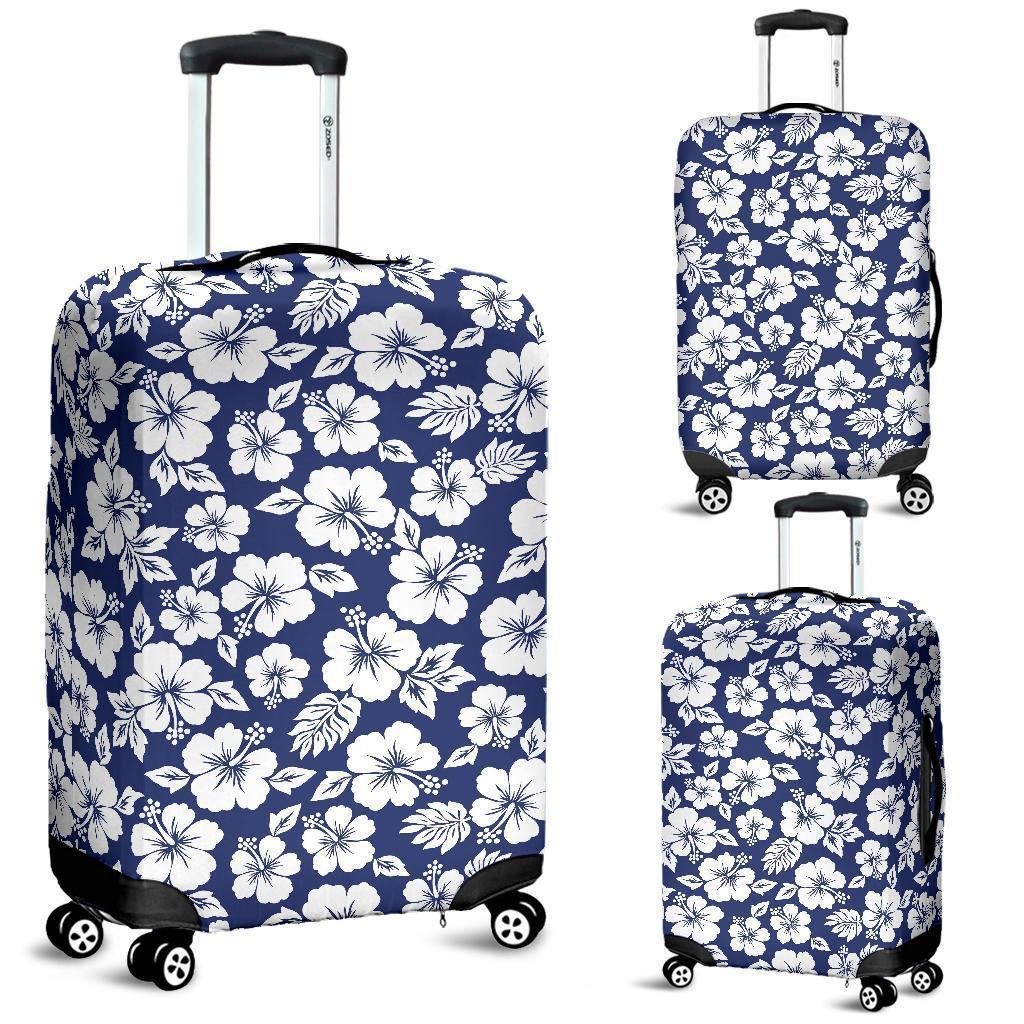 White Blue Hibiscus Floral Pattern Print Luggage Cover GearFrost