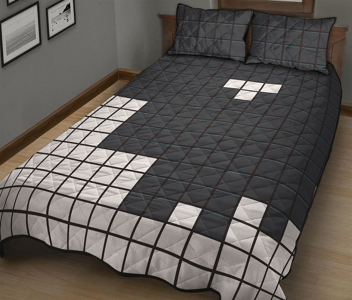 White Brick Puzzle Video Game Print Quilt Bed Set