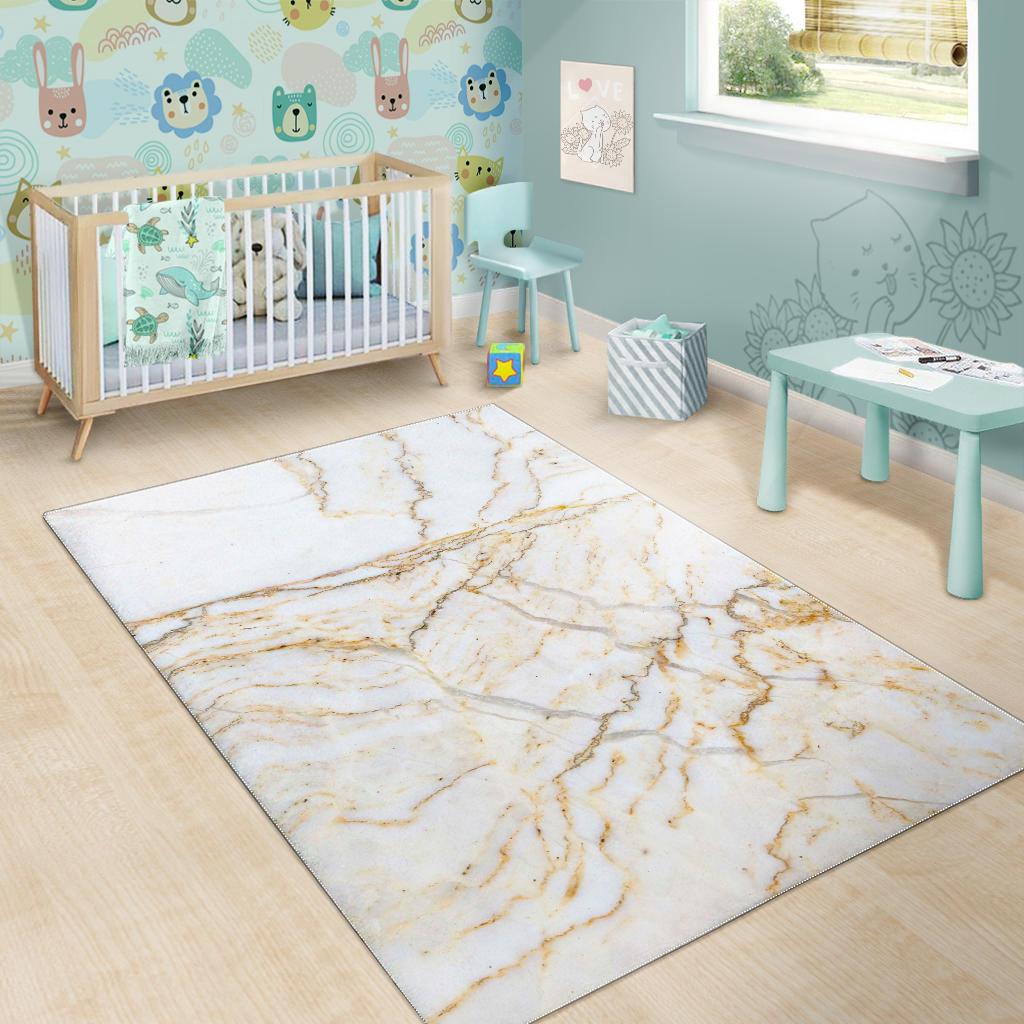 White Brown Grunge Marble Print Area Rug GearFrost