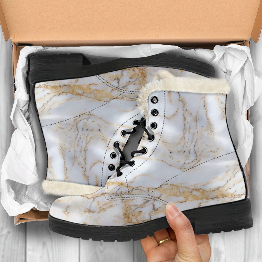 White Brown Grunge Marble Print Comfy Boots GearFrost