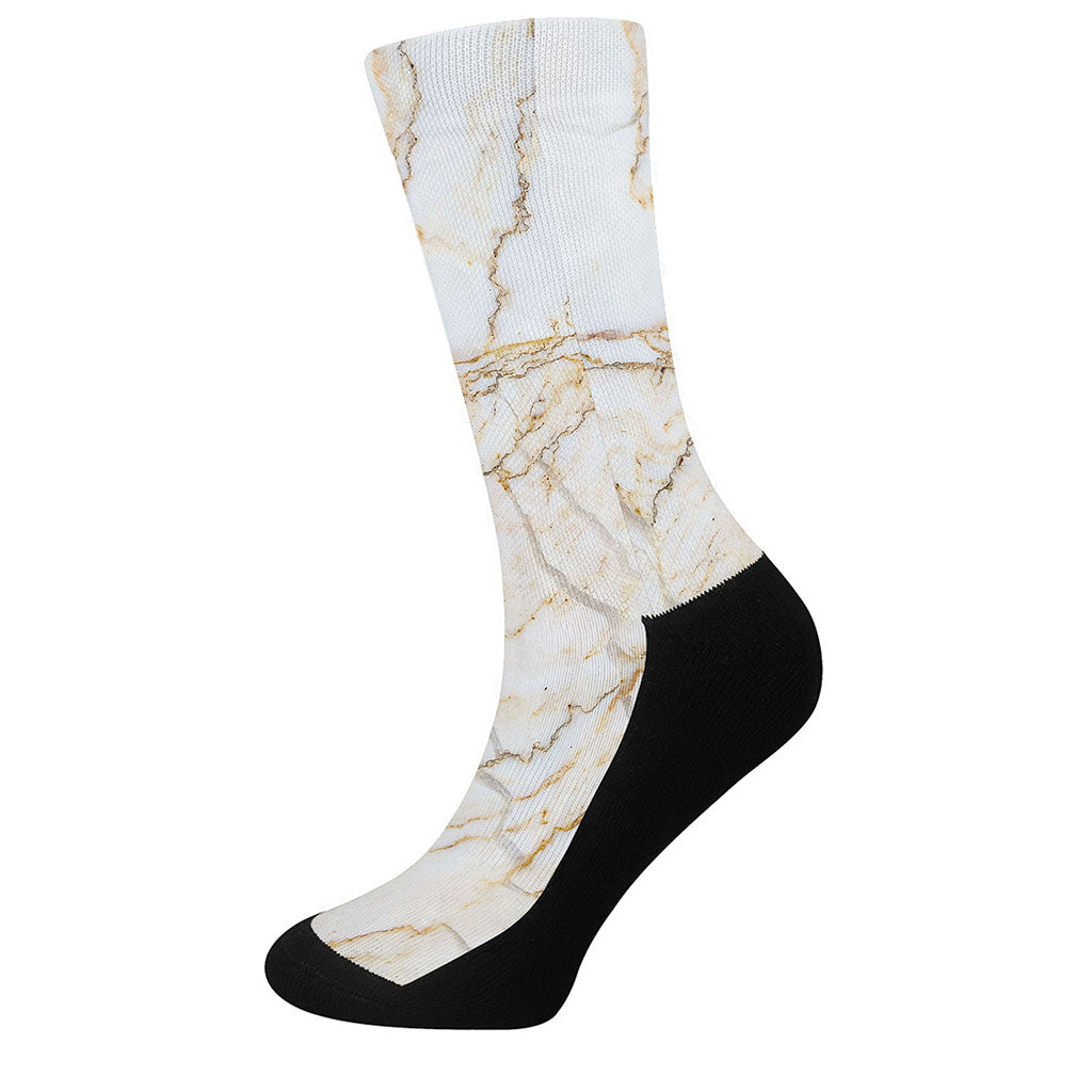 White Brown Grunge Marble Print Crew Socks