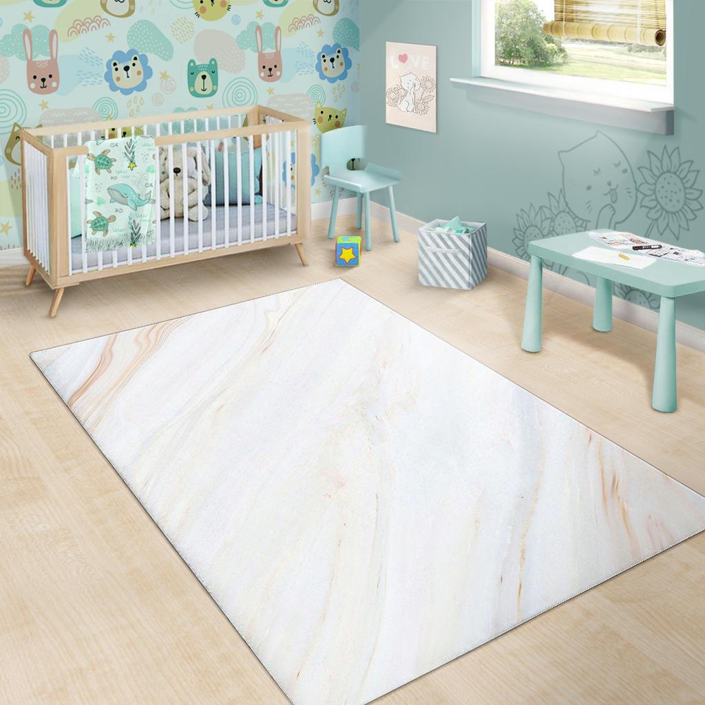 White Brown Smooth Marble Print Area Rug GearFrost